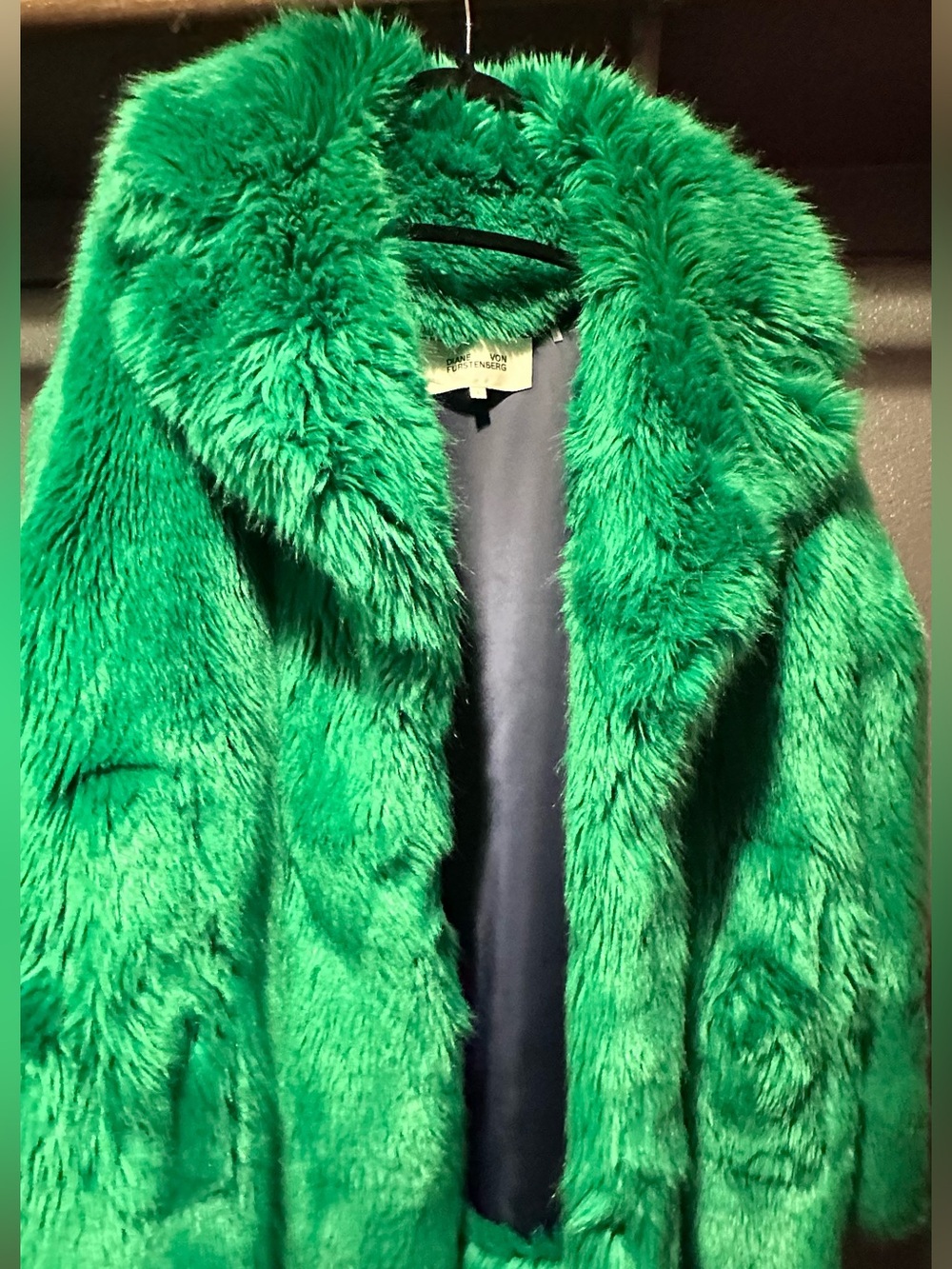 Diane Von Furstenberg Green Faux Fur Coat - Women's Statement Coat with pockets